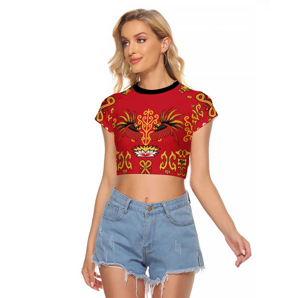 Papua Batik Motif Raglan Cropped T Shirt Papua Spirit Red Version LT05 Female Red - Polynesian Pride