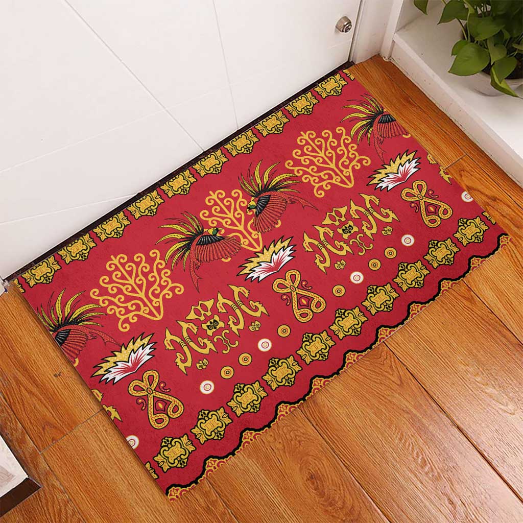 Papua Batik Motif Rubber Doormat Papua Spirit Red Version - Polynesian Pride