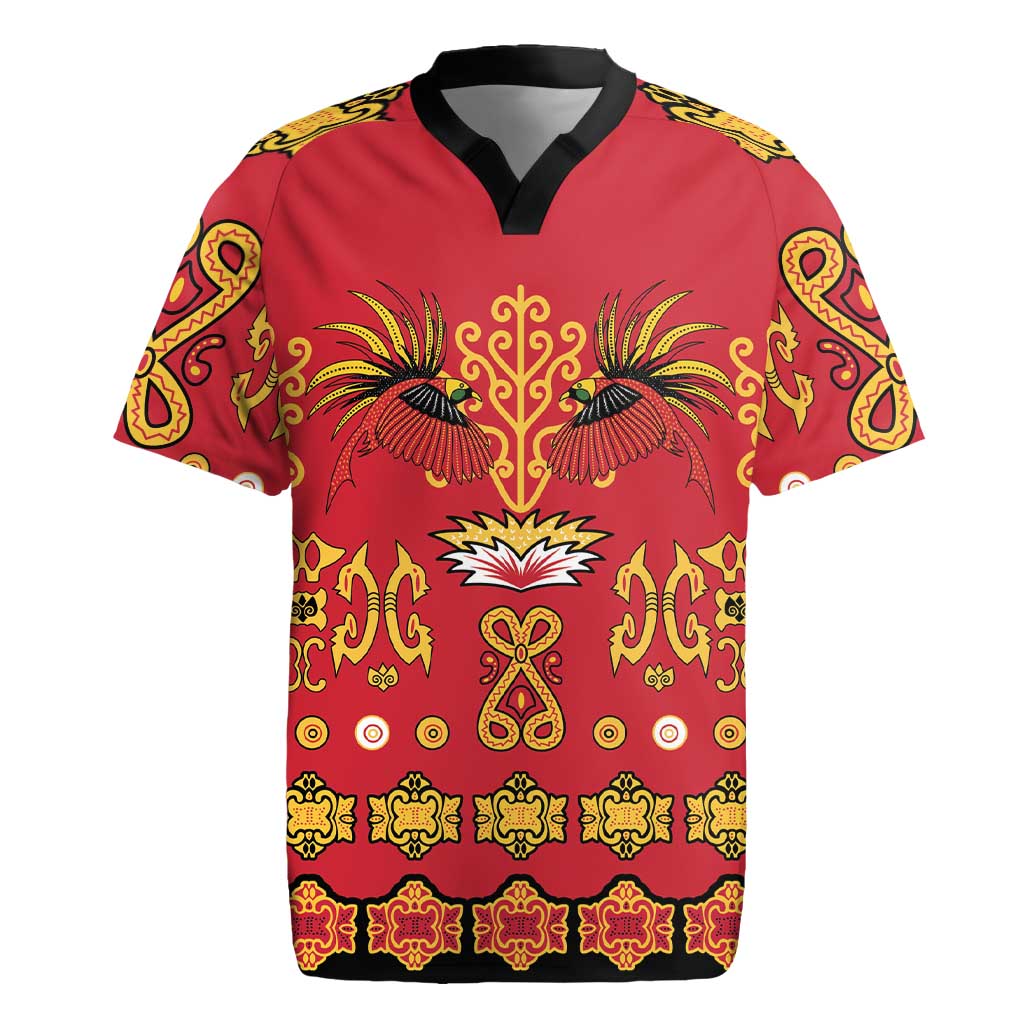 Papua Batik Motif Rugby Jersey Papua Spirit Red Version LT05 Red - Polynesian Pride