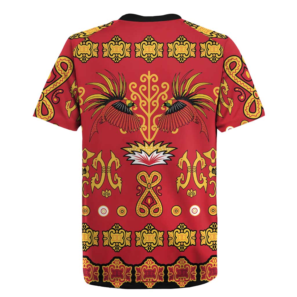 Papua Batik Motif Rugby Jersey Papua Spirit Red Version LT05 - Polynesian Pride