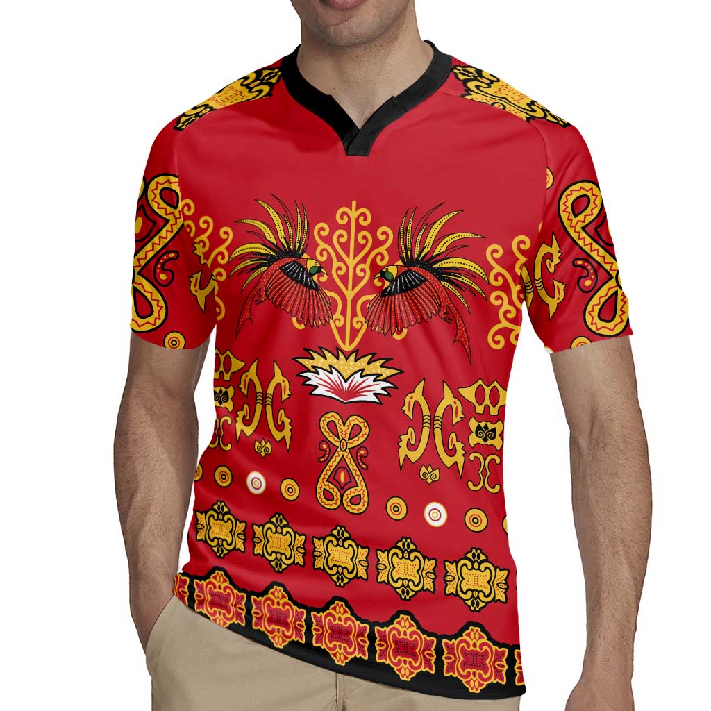 Papua Batik Motif Rugby Jersey Papua Spirit Red Version LT05 - Polynesian Pride