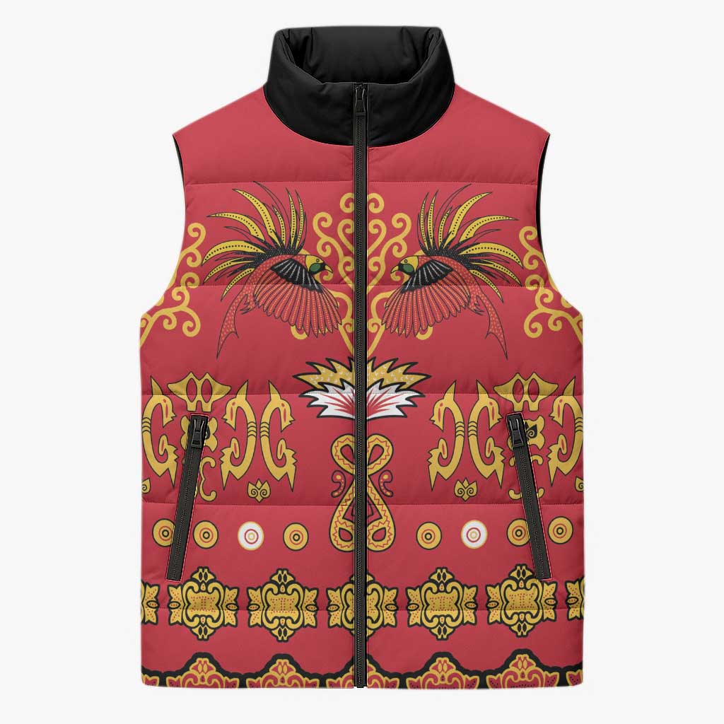 Papua Batik Motif Sleeveless Puffer Jacket Papua Spirit Red Version - Polynesian Pride