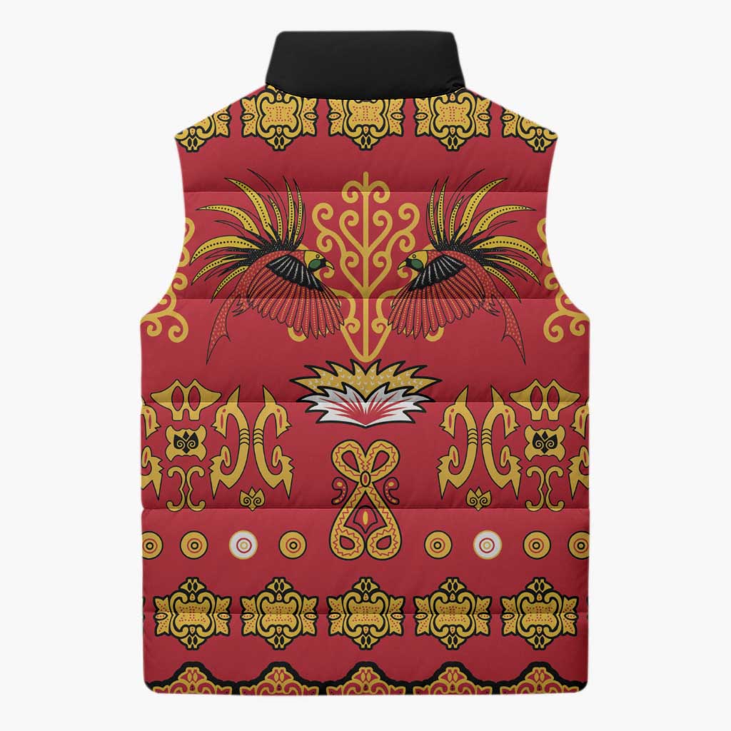Papua Batik Motif Sleeveless Puffer Jacket Papua Spirit Red Version - Polynesian Pride