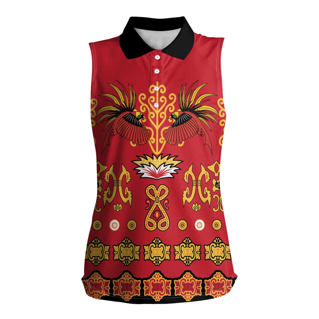Papua Batik Motif Women Sleeveless Polo Shirt Papua Spirit Red Version LT05 Female Red - Polynesian Pride