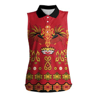 Papua Batik Motif Women Sleeveless Polo Shirt Papua Spirit Red Version LT05 Female Red - Polynesian Pride
