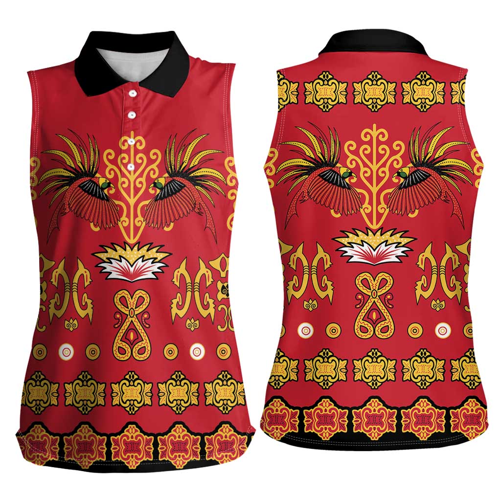 Papua Batik Motif Women Sleeveless Polo Shirt Papua Spirit Red Version LT05 - Polynesian Pride