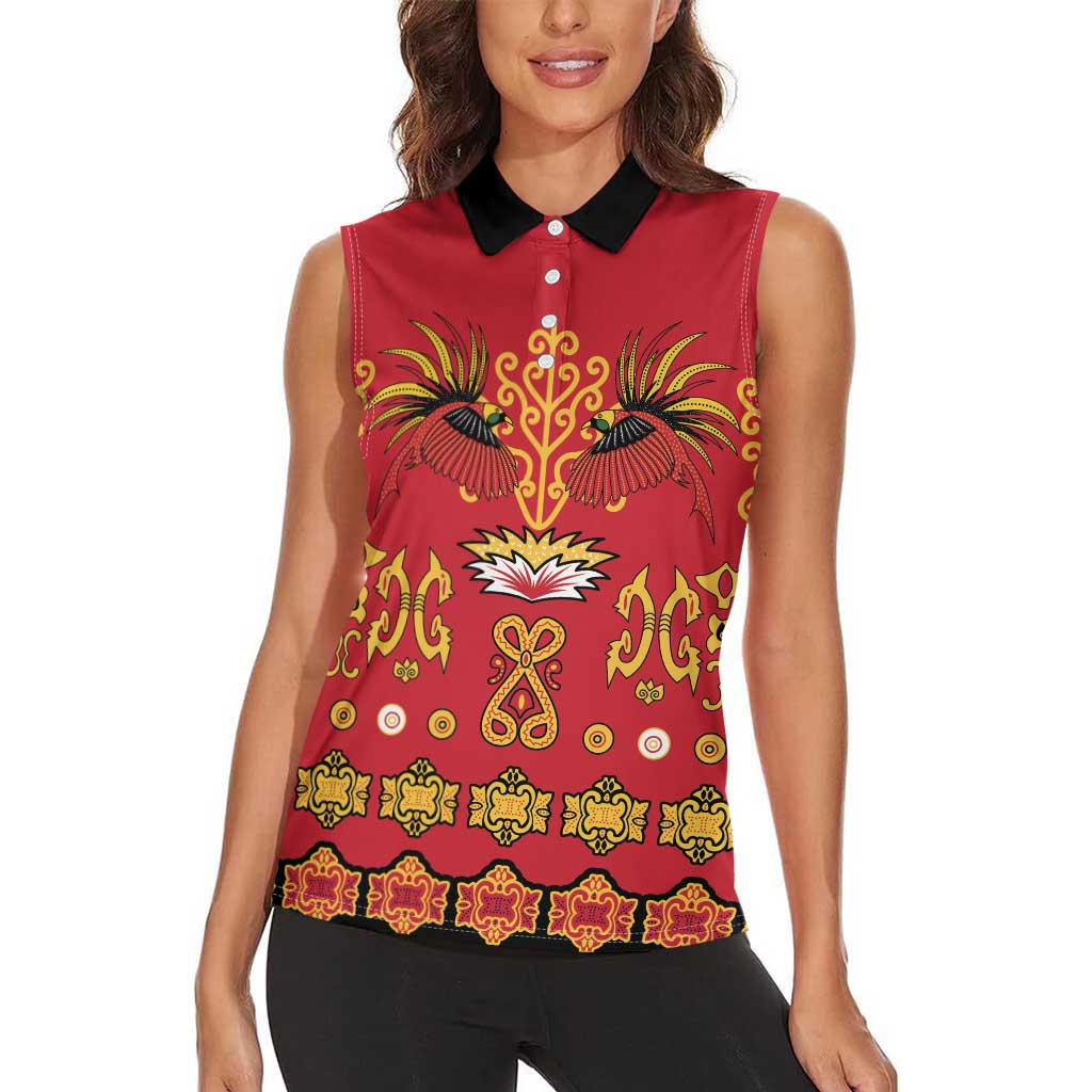 Papua Batik Motif Women Sleeveless Polo Shirt Papua Spirit Red Version LT05 - Polynesian Pride