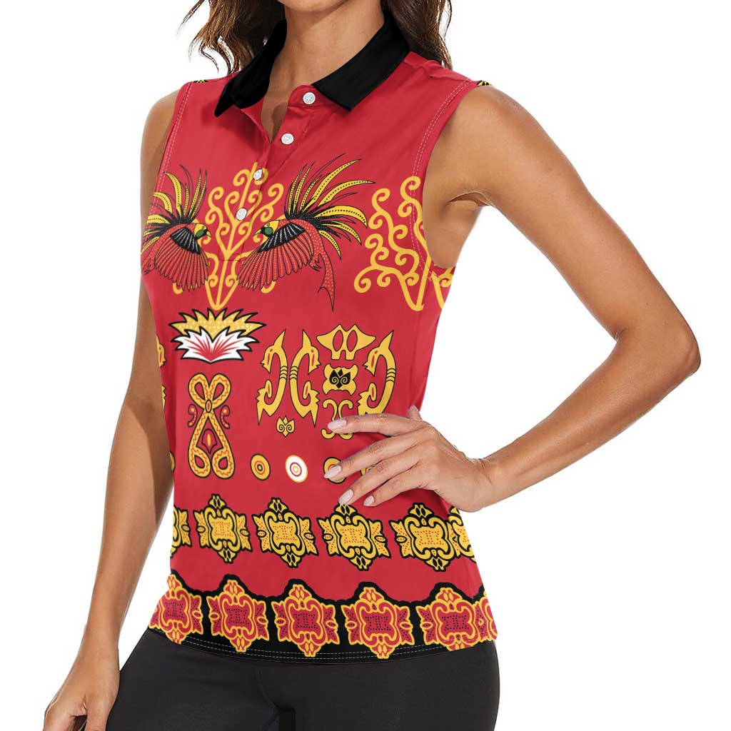 Papua Batik Motif Women Sleeveless Polo Shirt Papua Spirit Red Version LT05 - Polynesian Pride