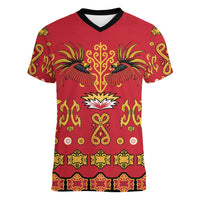 Papua Batik Motif Women V-Neck T-Shirt Papua Spirit Red Version LT05 Female Red - Polynesian Pride