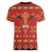 Papua Batik Motif Women V-Neck T-Shirt Papua Spirit Red Version LT05 - Polynesian Pride