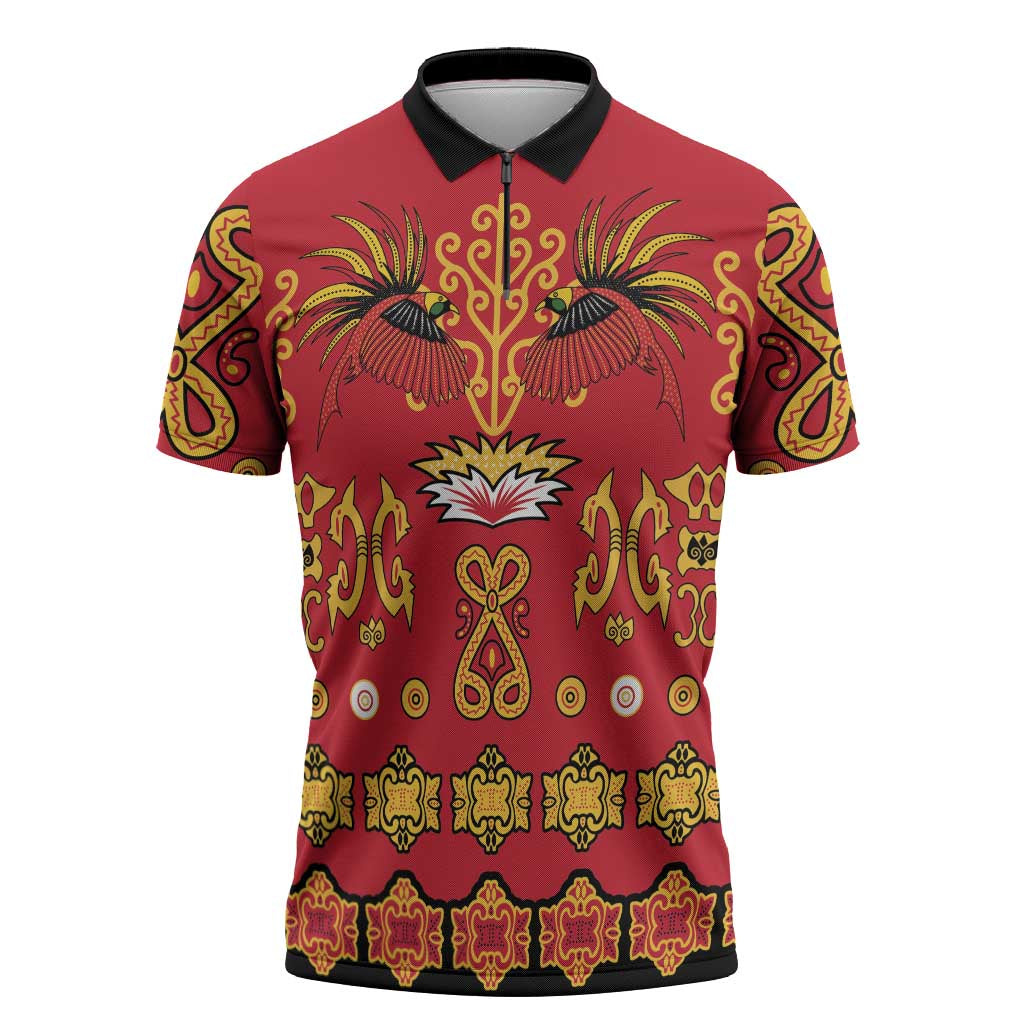 Papua Batik Motif Zipper Polo Shirt Papua Spirit Red Version LT05 Red - Polynesian Pride