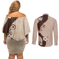 Polynesia Hibiscus Couples Matching Off Shoulder Short Dress and Long Sleeve Button Shirt Cameo Curve Motif LT05 - Polynesian Pride