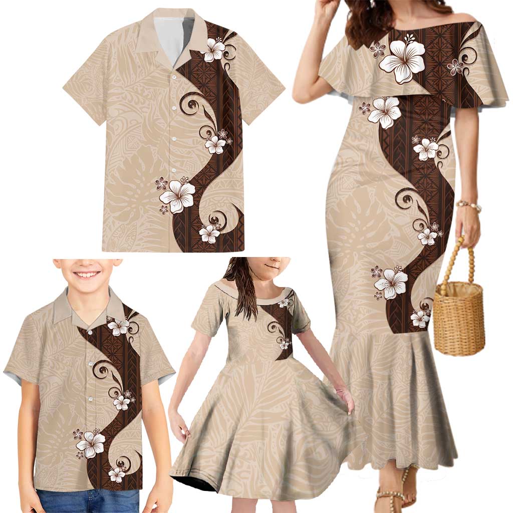 Polynesia Hibiscus Family Matching Mermaid Dress and Hawaiian Shirt Cameo Curve Motif LT05 - Polynesian Pride