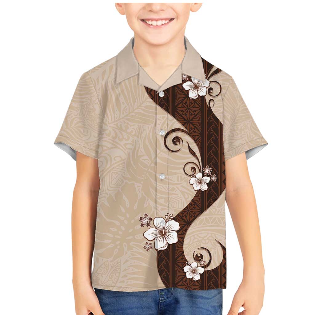 Polynesia Hibiscus Family Matching Mermaid Dress and Hawaiian Shirt Cameo Curve Motif LT05 Son's Shirt Beige - Polynesian Pride