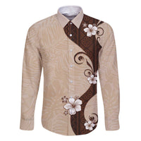 Polynesia Hibiscus Family Matching Off The Shoulder Long Sleeve Dress and Hawaiian Shirt Cameo Curve Motif LT05 Dad's Shirt - Long Sleeve Beige - Polynesian Pride