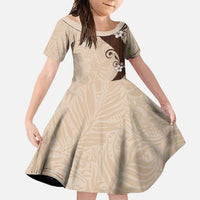 Polynesia Hibiscus Family Matching Off Shoulder Maxi Dress and Hawaiian Shirt Cameo Curve Motif LT05 Daughter's Dress Beige - Polynesian Pride