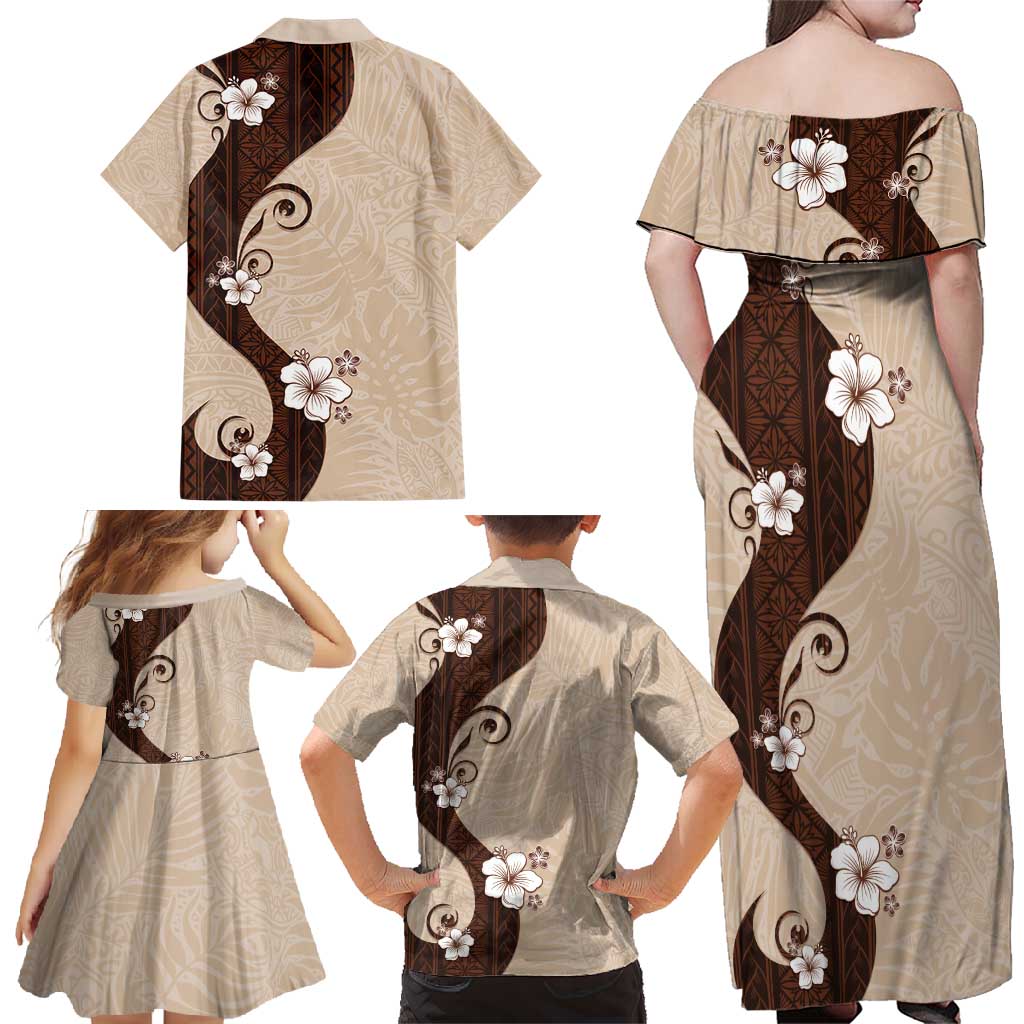 Polynesia Hibiscus Family Matching Off Shoulder Maxi Dress and Hawaiian Shirt Cameo Curve Motif LT05 - Polynesian Pride