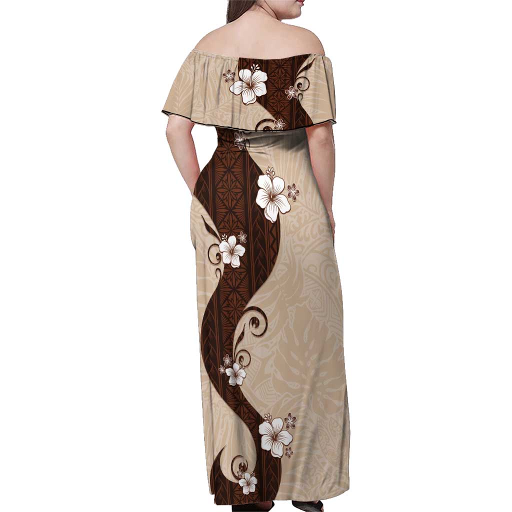 Polynesia Hibiscus Family Matching Off Shoulder Maxi Dress and Hawaiian Shirt Cameo Curve Motif LT05 - Polynesian Pride