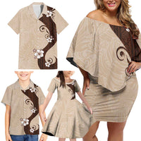 Polynesia Hibiscus Family Matching Off Shoulder Short Dress and Hawaiian Shirt Cameo Curve Motif LT05 - Polynesian Pride