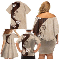 Polynesia Hibiscus Family Matching Off Shoulder Short Dress and Hawaiian Shirt Cameo Curve Motif LT05 - Polynesian Pride