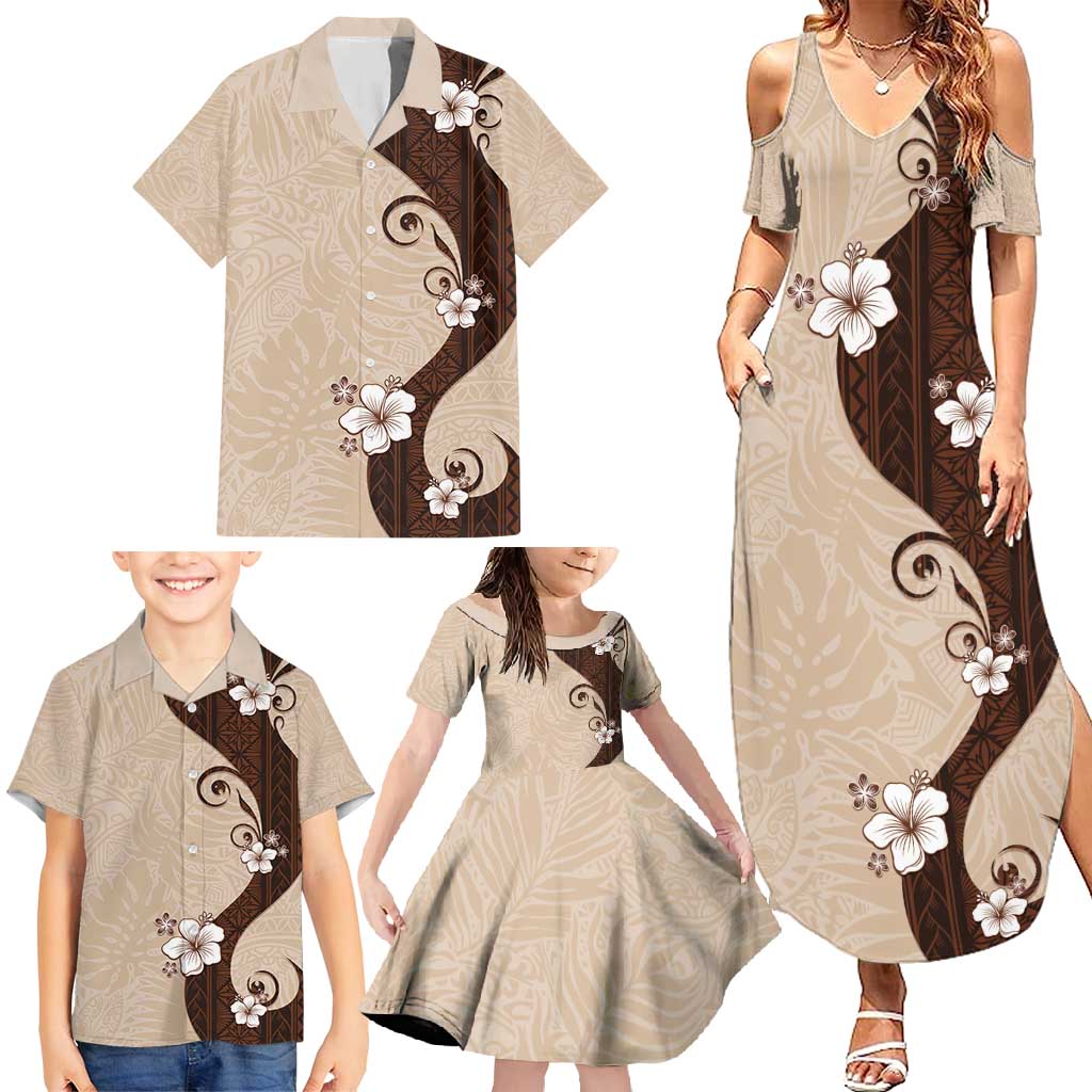 Polynesia Hibiscus Family Matching Summer Maxi Dress and Hawaiian Shirt Cameo Curve Motif LT05 - Polynesian Pride