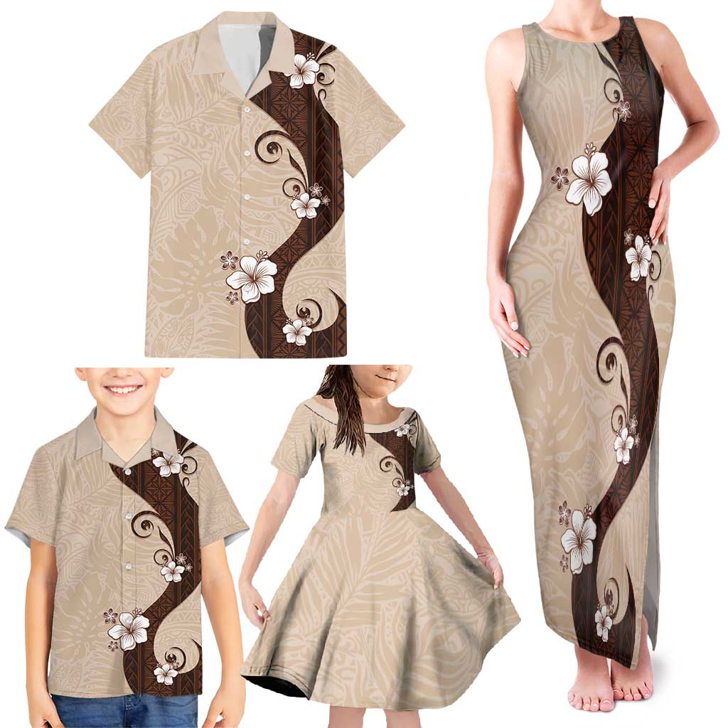 Polynesia Hibiscus Family Matching Tank Maxi Dress and Hawaiian Shirt Cameo Curve Motif LT05 - Polynesian Pride