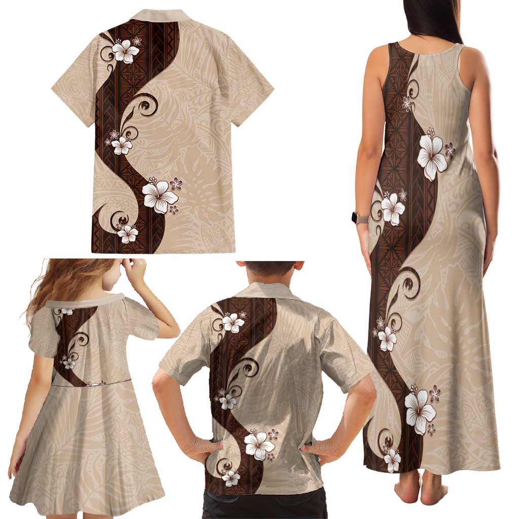 Polynesia Hibiscus Family Matching Tank Maxi Dress and Hawaiian Shirt Cameo Curve Motif LT05 - Polynesian Pride