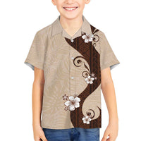 Polynesia Hibiscus Family Matching Tank Maxi Dress and Hawaiian Shirt Cameo Curve Motif LT05 Son's Shirt Beige - Polynesian Pride