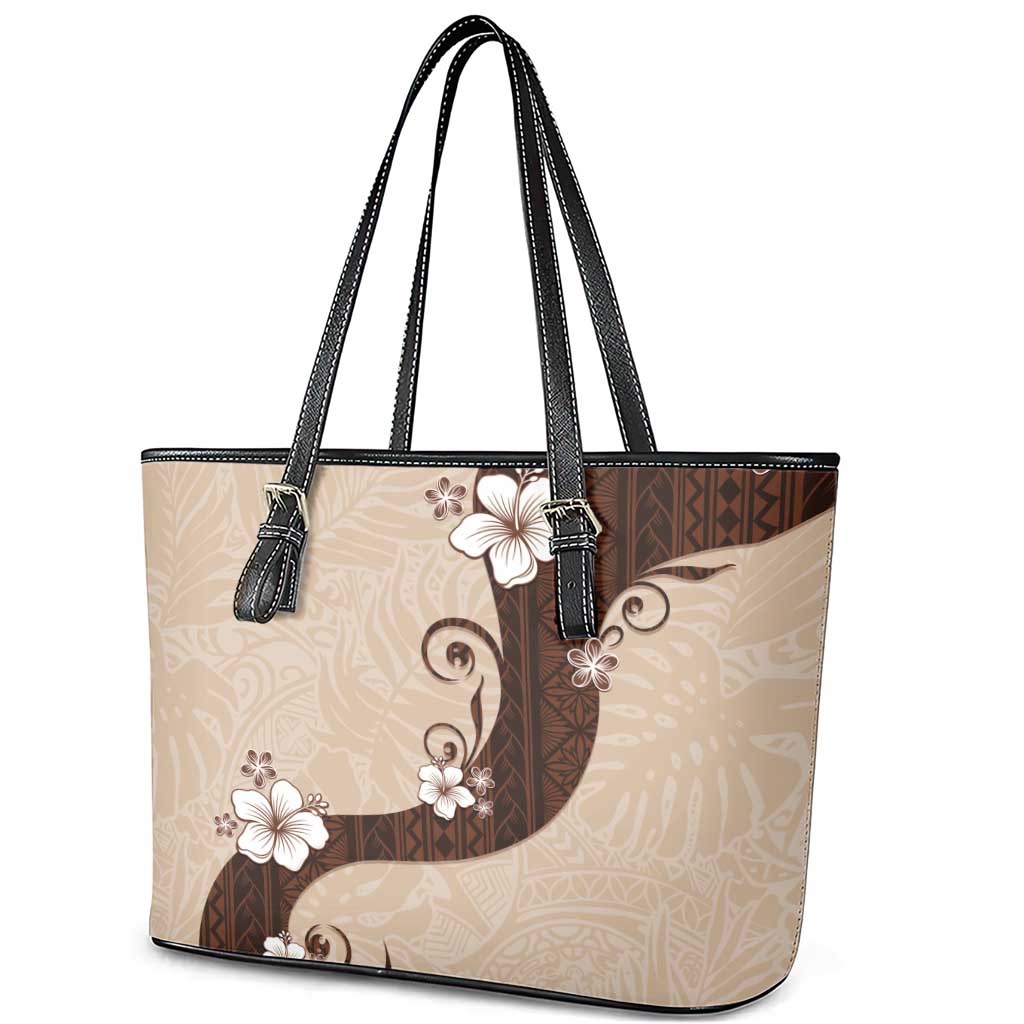 Polynesia Hibiscus Leather Tote Bag Cameo Curve Motif - Polynesian Pride