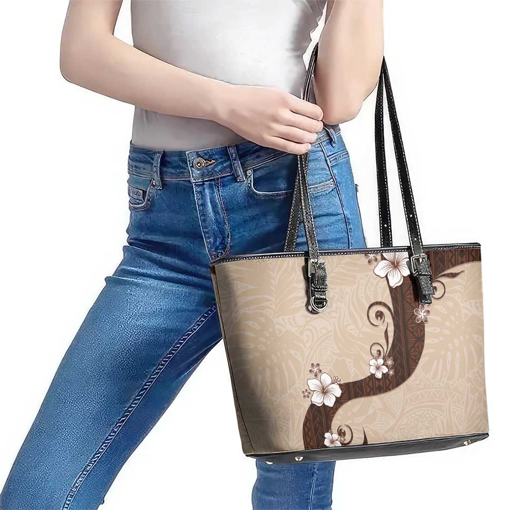 Polynesia Hibiscus Leather Tote Bag Cameo Curve Motif - Polynesian Pride
