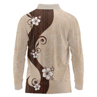 Polynesia Hibiscus Long Sleeve Polo Shirt Cameo Curve Motif - Polynesian Pride