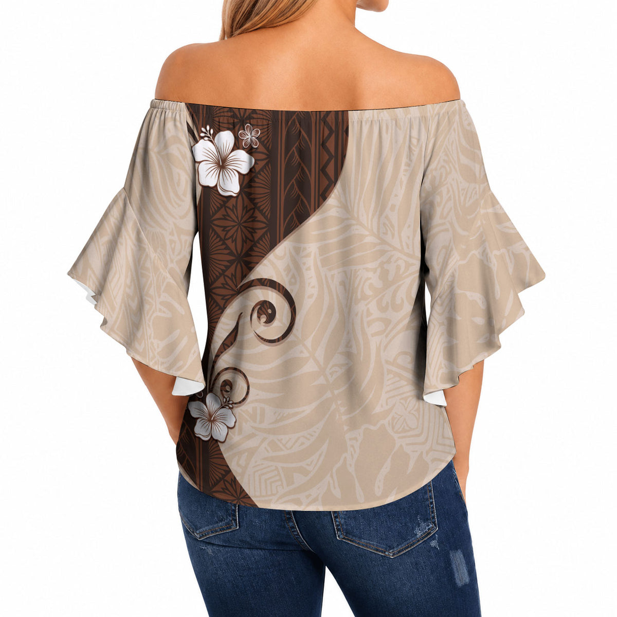 Polynesia Hibiscus Off Shoulder Wrap Waist Top Cameo Curve Motif LT05 - Polynesian Pride