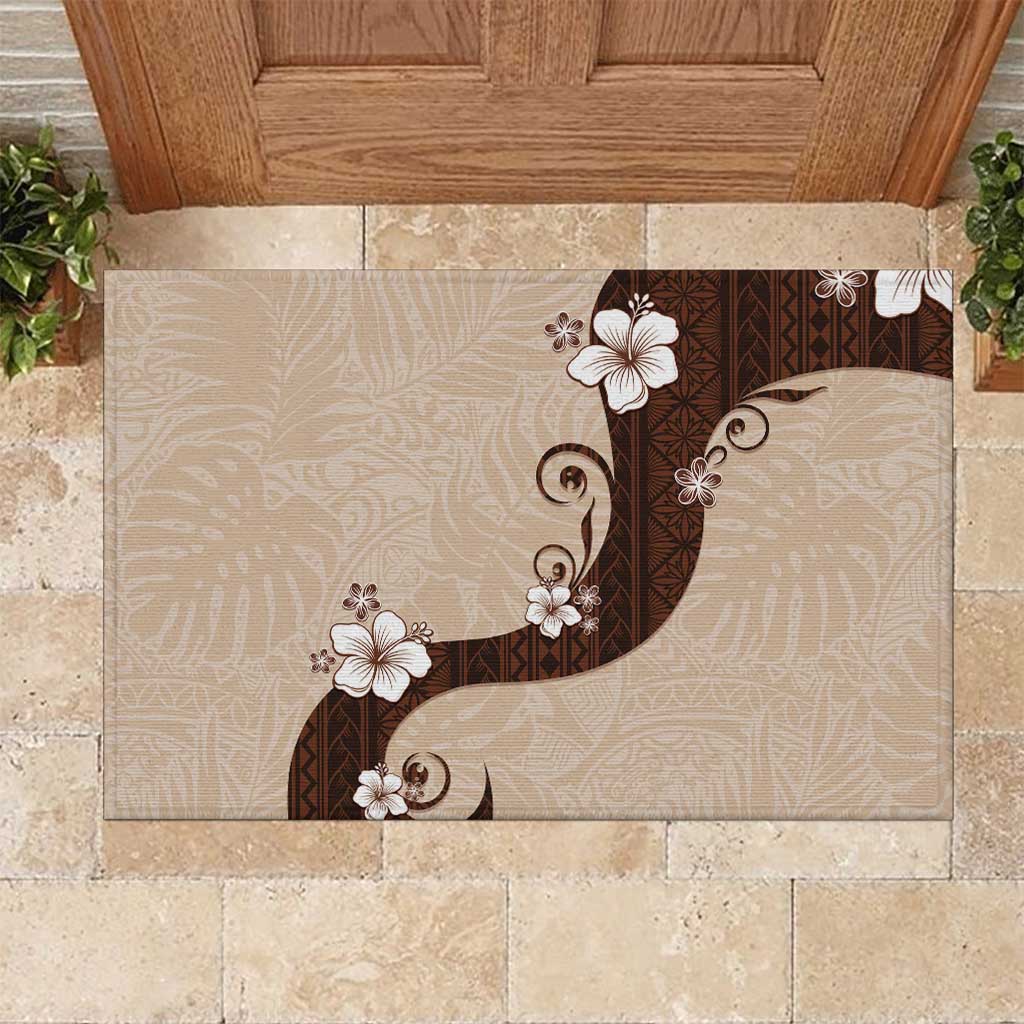 Polynesia Hibiscus Rubber Doormat Cameo Curve Motif LT05 Beige - Polynesian Pride