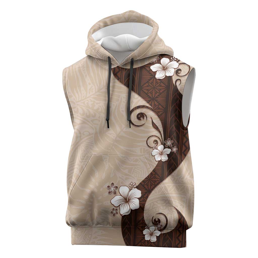 Polynesia Hibiscus Sleeveless Hoodie Cameo Curve Motif LT05 Beige - Polynesian Pride