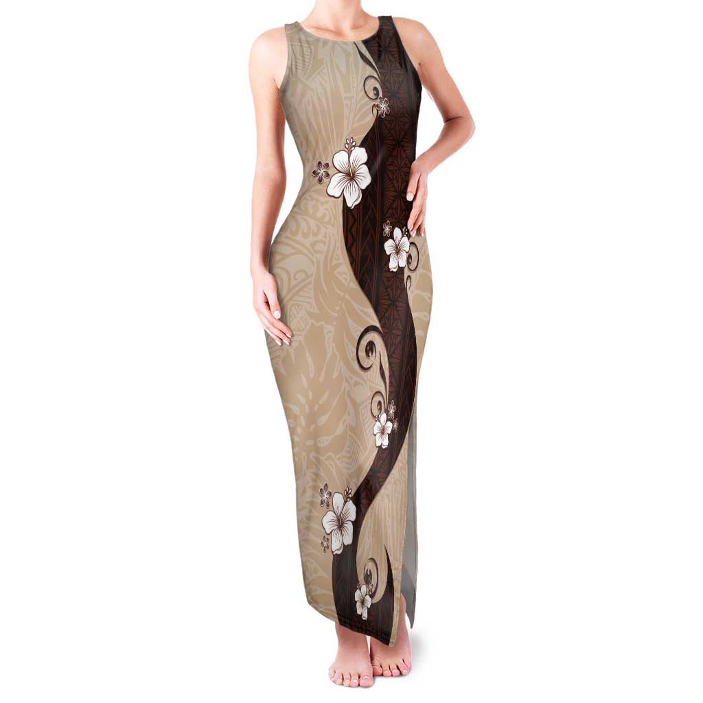 Polynesia Hibiscus Tank Maxi Dress Cameo Curve Motif LT05 Women Beige - Polynesian Pride