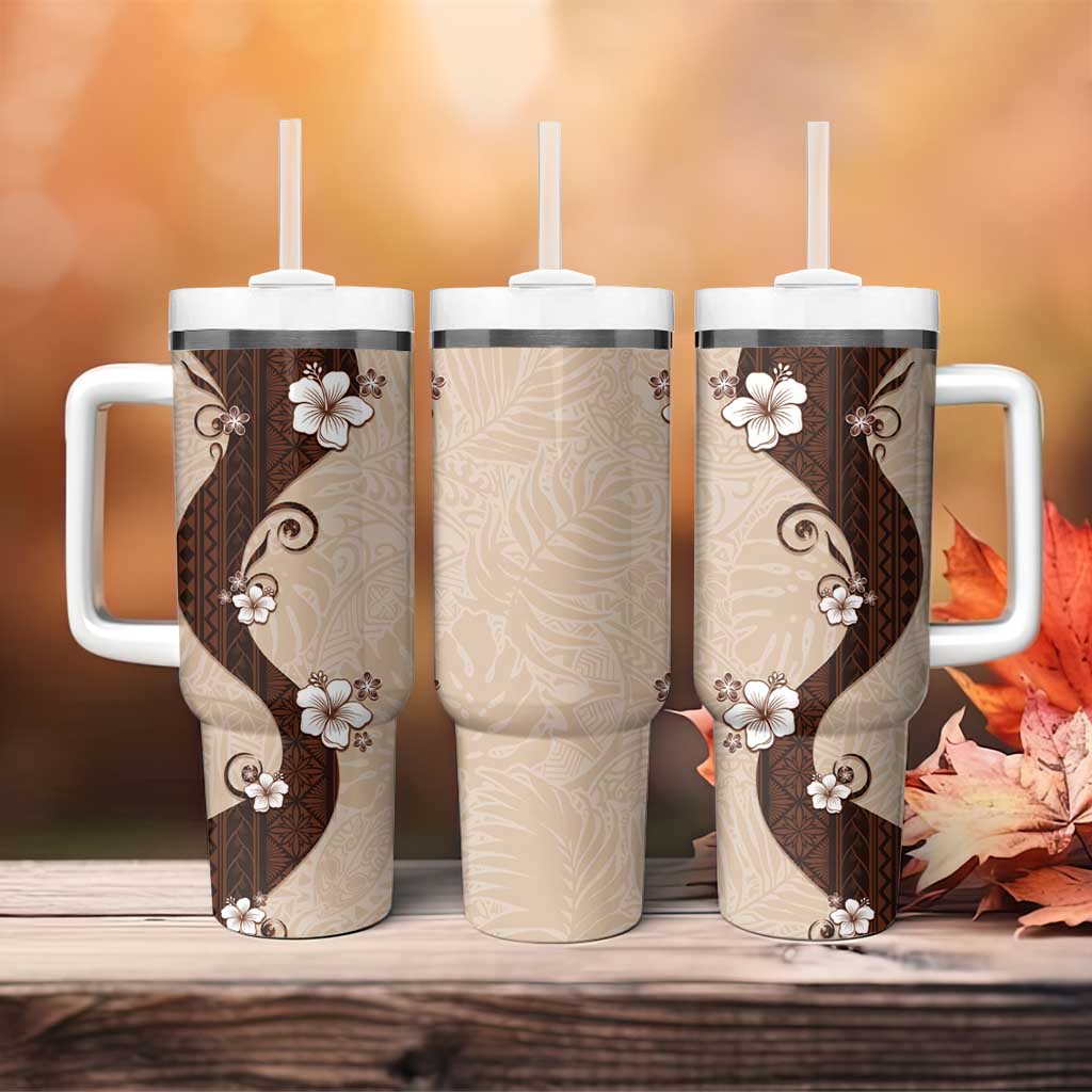 Polynesia Hibiscus Tumbler With Handle Cameo Curve Motif - Polynesian Pride