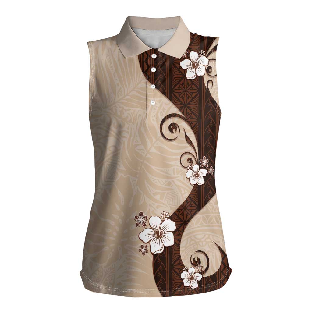 Polynesia Hibiscus Women Sleeveless Polo Shirt Cameo Curve Motif LT05 Female Beige - Polynesian Pride