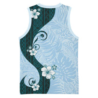 Polynesia Hibiscus Basketball Jersey Sky Blue Curve Motif - Polynesian Pride