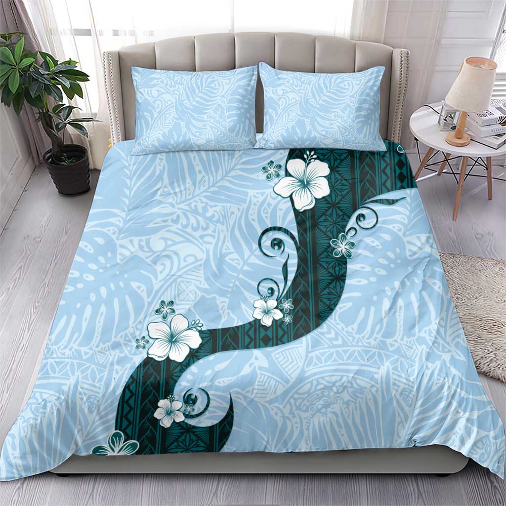Polynesia Hibiscus Bedding Set Sky Blue Curve Motif - Polynesian Pride