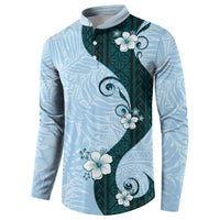Polynesia Hibiscus Button Sweatshirt Sky Blue Curve Motif - Polynesian Pride