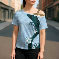 Polynesia Hibiscus Cross Shoulder Shirt Sky Blue Curve Motif - Polynesian Pride