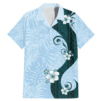 Polynesia Hibiscus Family Matching Mermaid Dress and Hawaiian Shirt Sky Blue Curve Motif LT05 Dad's Shirt - Short Sleeve Blue - Polynesian Pride