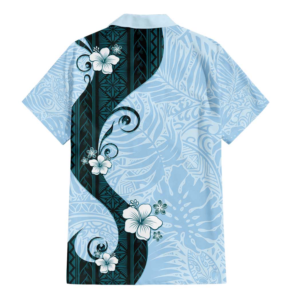 Polynesia Hibiscus Family Matching Mermaid Dress and Hawaiian Shirt Sky Blue Curve Motif LT05 - Polynesian Pride