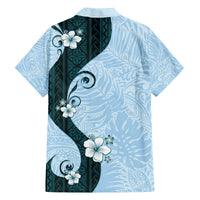 Polynesia Hibiscus Family Matching Off The Shoulder Long Sleeve Dress and Hawaiian Shirt Sky Blue Curve Motif LT05 - Polynesian Pride