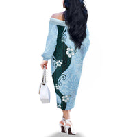 Polynesia Hibiscus Family Matching Off The Shoulder Long Sleeve Dress and Hawaiian Shirt Sky Blue Curve Motif LT05 - Polynesian Pride