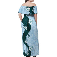 Polynesia Hibiscus Family Matching Off Shoulder Maxi Dress and Hawaiian Shirt Sky Blue Curve Motif LT05 - Polynesian Pride