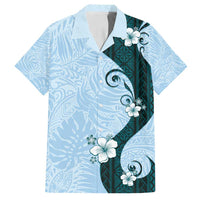 Polynesia Hibiscus Family Matching Off Shoulder Short Dress and Hawaiian Shirt Sky Blue Curve Motif LT05 Dad's Shirt - Short Sleeve Blue - Polynesian Pride