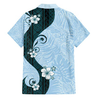 Polynesia Hibiscus Family Matching Short Sleeve Bodycon Dress and Hawaiian Shirt Sky Blue Curve Motif LT05 - Polynesian Pride
