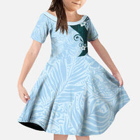 Polynesia Hibiscus Family Matching Summer Maxi Dress and Hawaiian Shirt Sky Blue Curve Motif LT05 Daughter's Dress Blue - Polynesian Pride