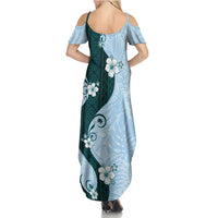 Polynesia Hibiscus Family Matching Summer Maxi Dress and Hawaiian Shirt Sky Blue Curve Motif LT05 - Polynesian Pride